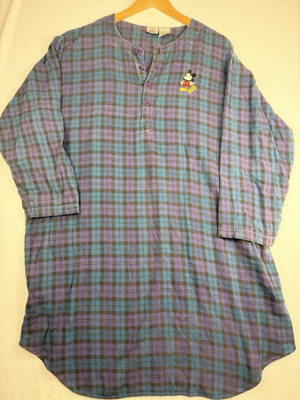 VTG Disney Store Nightshirt Women’s O/S Mickey Mouse Blue Purple Plaid Flannel6